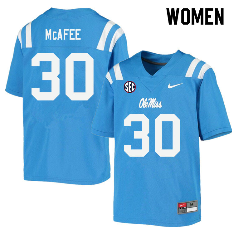 Women #30 Fred McAfee Ole Miss Rebels College Football Jerseys Sale-Power Blue - Click Image to Close